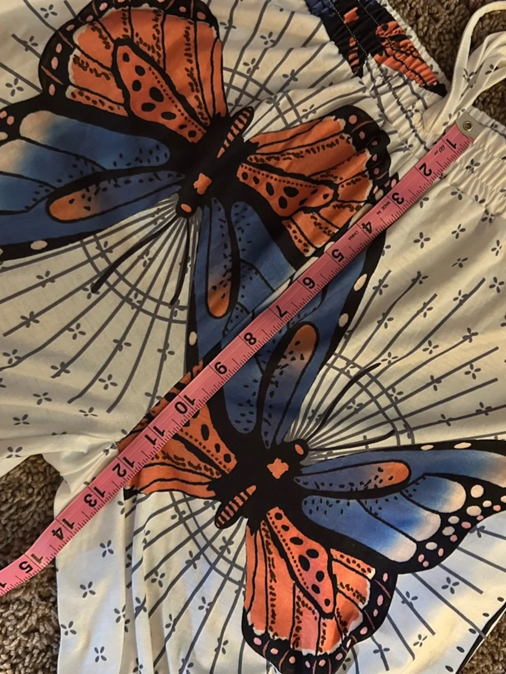 2-pc Butterfly-Print Wide-Leg Top and Pants — White with Orange & Blue - Picture 14 of 16
